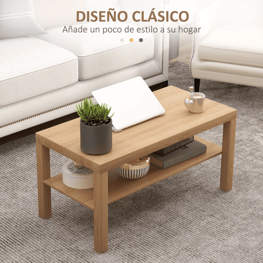 HOMCOM Mesa de Centro Moderna Mesa Auxiliar com Prateleira para Sala de Estar Escritório Capacidade de Carga: 50 kg 90x45x44,5 cm Madeira