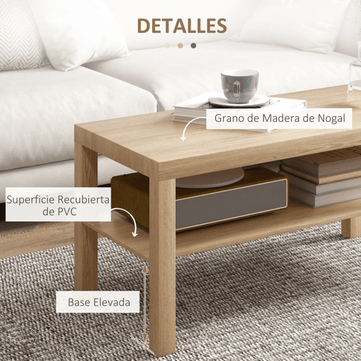 HOMCOM Mesa de Centro Moderna Mesa Auxiliar com Prateleira para Sala de Estar Escritório Capacidade de Carga: 50 kg 90x45x44,5 cm Madeira