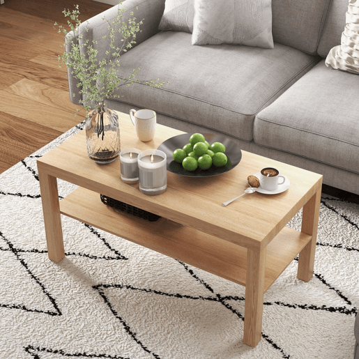 HOMCOM Mesa de Centro Moderna Mesa Auxiliar com Prateleira para Sala de Estar Escritório Capacidade de Carga: 50 kg 90x45x44,5 cm Madeira
