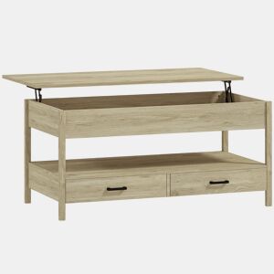 HOMCOM Mesa de Centro Elevável Mesa de Centro com Bancada Elevável Espaço Oculto de Armazenamento Gavetas e Prateleira Aberta 100x50x48-62 cm Carvalho