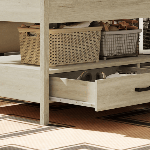 HOMCOM Mesa de Centro Elevável Mesa de Centro com Bancada Elevável Espaço Oculto de Armazenamento Gavetas e Prateleira Aberta 100x50x48-62 cm Carvalho