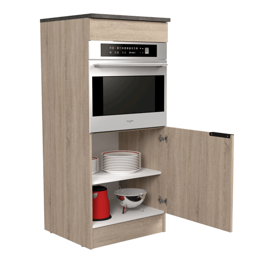 Coluna de cozinha estilo industrial Arko em carvalho bruto e preto com 1 porta e 1 furo para forno 60x141x60 cm