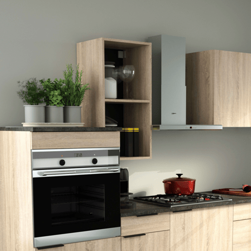 Módulo de cozinha superior estilo industrial Arko em carvalho bruto e preto com 2 espaços abertos 80x40x34 cm