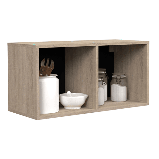 Módulo de cozinha superior estilo industrial Arko em carvalho bruto e preto com 2 espaços abertos 80x40x34 cm
