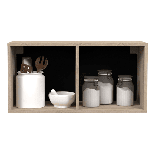 Módulo de cozinha superior estilo industrial Arko em carvalho bruto e preto com 2 espaços abertos 80x40x34 cm