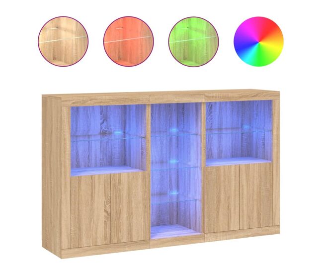 Vidaxl aparador con luces led roble sonoma 162x37x100 cm