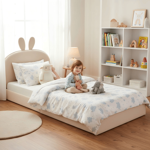 Cama de criança,cama de solteiro de veludo 90x200cm,bege