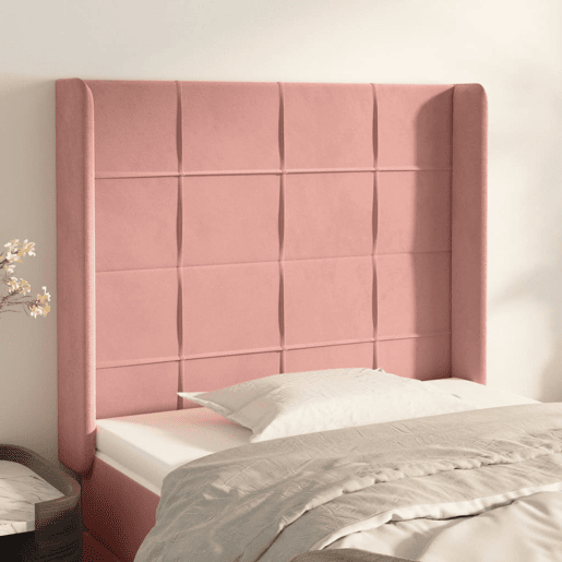 vidaXL Cabeceira de cama c abas veludo 83x16x118128 cm rosa