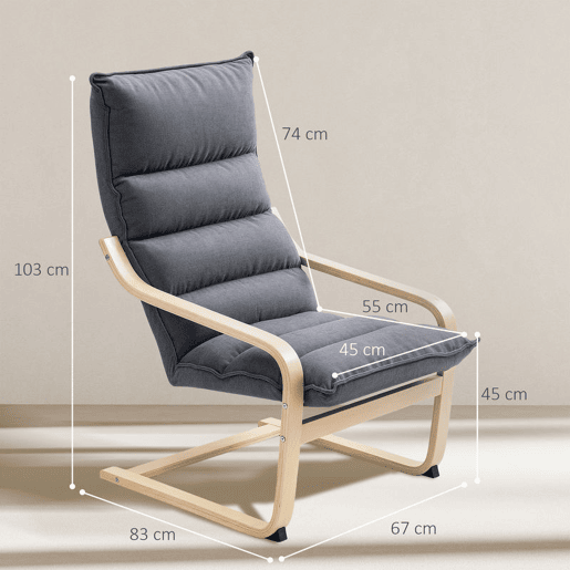 HOMCOM Poltrona de Sala de Estar Moderna Poltrona com Encosto Alto Apoio para os Braços e Pés de Madeira Estofada em Veludo Poltrona para Dormitório Sala de Estar 67x83x105 cm Cinzento