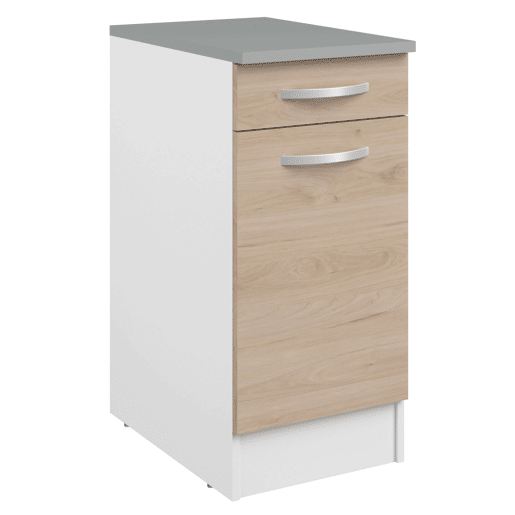 Pacote de móveis de cozinha estilo modular Eko em madeira branca clara com 4 módulos superiores e 5 módulos inferiores