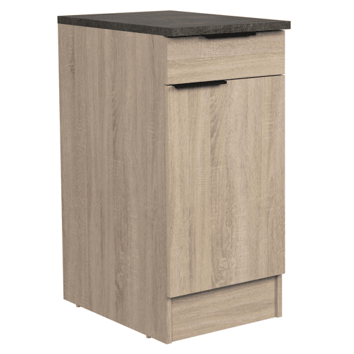 Módulo de cozinha inferior estilo industrial Arko em carvalho bruto e preto com 1 gaveta e 1 porta 40x86x60 cm