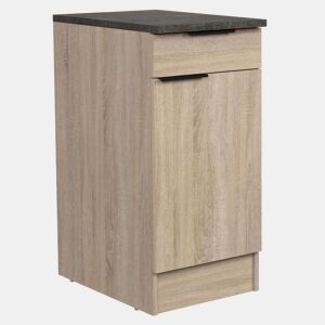 Módulo de cozinha inferior estilo industrial Arko em carvalho bruto e preto com 1 gaveta e 1 porta 40x86x60 cm
