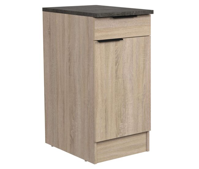 Módulo Cocina Inferior Arko Estilo Industrial en color Roble Áspero y Negro con 1 Cajón y 1 Puerta 40x86x60 cm
