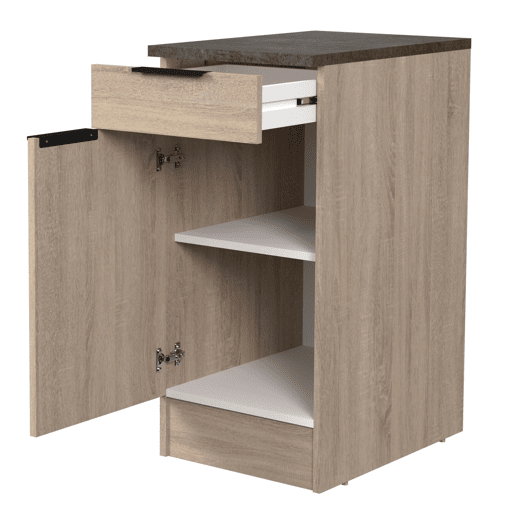 Módulo de cozinha inferior estilo industrial Arko em carvalho bruto e preto com 1 gaveta e 1 porta 40x86x60 cm