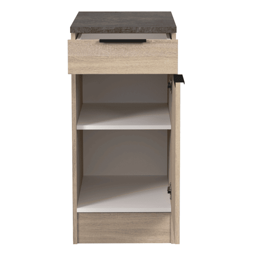 Módulo de cozinha inferior estilo industrial Arko em carvalho bruto e preto com 1 gaveta e 1 porta 40x86x60 cm