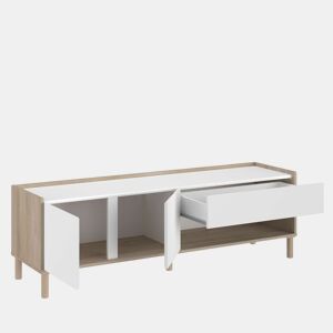 Pacote de móveis para sala de estar em estilo contemporâneo Azzaro em carvalho japonês e branco com TV, mesa de centro e 2 aparadores