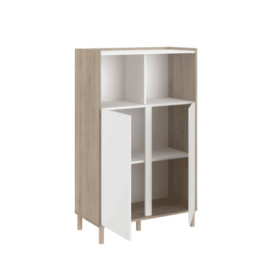 Pacote de móveis para sala de estar em estilo contemporâneo Azzaro em carvalho japonês e branco com TV, mesa de centro e 2 aparadores