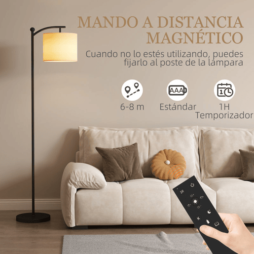 HOMCOM Candeeiro de Pé LED Candeeiro de Pé para Sala com Temperatura de Cor de Ajuste Contínuo 11 Níveis Comando à Distância Temporizador de 60 Minutos 54,3x30,6x159,6 cm Preto