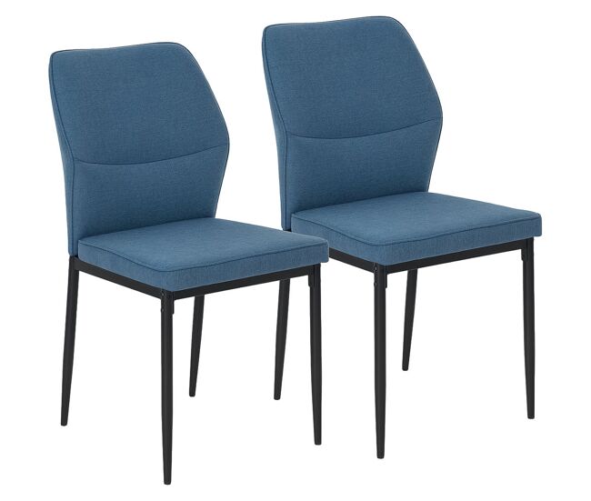 Homcom juego de 2 sillas de comedor modernas sillas de cocina con asiento acolchado y tapizado respaldo curvo patas de acero para salón dormitorio azul