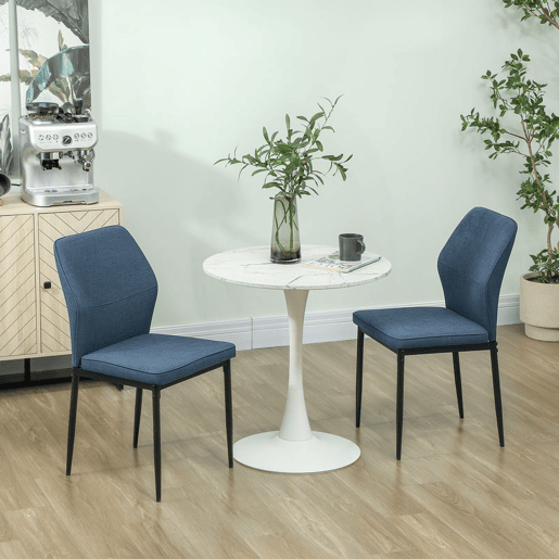 HOMCOM Conjunto de 2 Cadeiras de Jantar Modernas Cadeiras de Cozinha com Assento Acolchoado e Estofado Encosto Curvo Pés de Aço para Sala Quarto 45x57x86 cm Azul Escuro