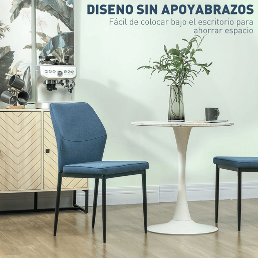 HOMCOM Conjunto de 2 Cadeiras de Jantar Modernas Cadeiras de Cozinha com Assento Acolchoado e Estofado Encosto Curvo Pés de Aço para Sala Quarto 45x57x86 cm Azul Escuro