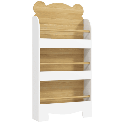 AIYAPLAY Estante Infantil de 3 Níveis Estante para Livros Infantil Desenho de Ursinho para Sala de Jogos Dormitório Escola Infantil 55x15x110 cm Branco e Madeira
