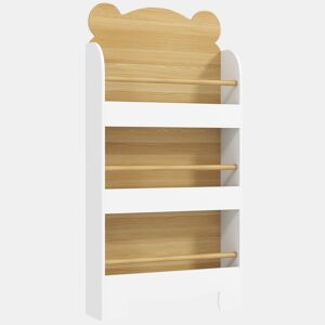 AIYAPLAY Estante Infantil de 3 Níveis Estante para Livros Infantil Desenho de Ursinho para Sala de Jogos Dormitório Escola Infantil 55x15x110 cm Branco e Madeira
