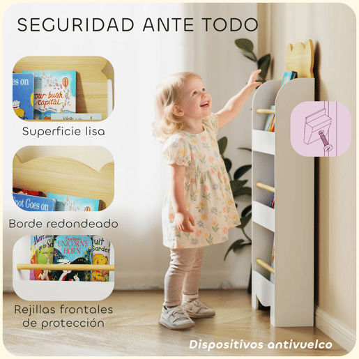 AIYAPLAY Estante Infantil de 3 Níveis Estante para Livros Infantil Desenho de Ursinho para Sala de Jogos Dormitório Escola Infantil 55x15x110 cm Branco e Madeira