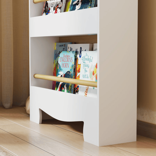 AIYAPLAY Estante Infantil de 3 Níveis Estante para Livros Infantil Desenho de Ursinho para Sala de Jogos Dormitório Escola Infantil 55x15x110 cm Branco e Madeira