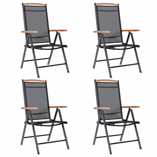 vidaXL Cadeiras de jardim dobráveis 4 pcs alumínio e textilene preto