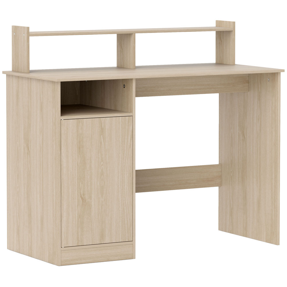 Homcom escritorio con estantería moderno escritorio con puerta compartimentos abiertos y soporte para monitor mesa para estudio dormitorio hogar oficina 108x50x94 cm natural