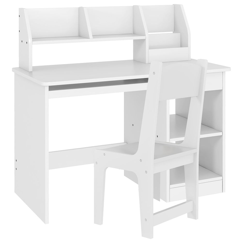 Zonekiz juego de escritorio y silla para niños de +5 años pupitre infantil con 2 cajones y compartimento para dormitorio sala estudio blanco