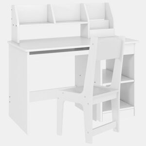 ZONEKIZ Conjunto de Secretária e Cadeira para Crianças acima de 5 Anos Mesa e Cadeira Infantil com 2 Gavetas e Compartimento para Dormitório Sala de Estudo Branco