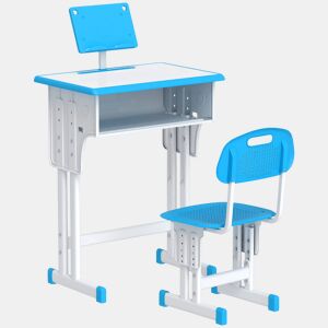 HOMCOM Conjunto de Secretária e Cadeira para Crianças de 6-12 Anos Secretária Infantil com Altura Ajustável 1 Gaveta 1 Suporte para Lápis e 1 Prateleira para Livros 60x45x90-120 cm Azul