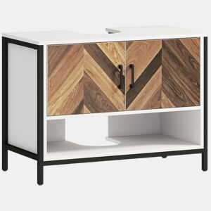 HOMCOM Móvel para Lavatório Pousar Móvel para Lavatório de Pé Móvel Casa de Banho com 2 Portas e Compartimento Aberto para Lavatório com ou sem Pedestral 80x40x60 cm Branco e Madeira