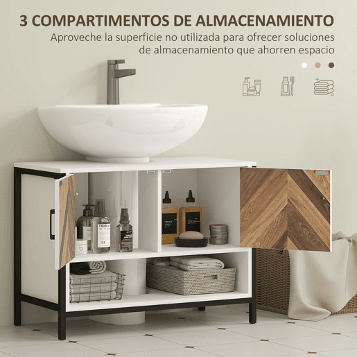HOMCOM Móvel para Lavatório Pousar Móvel para Lavatório de Pé Móvel Casa de Banho com 2 Portas e Compartimento Aberto para Lavatório com ou sem Pedestral 80x40x60 cm Branco e Madeira