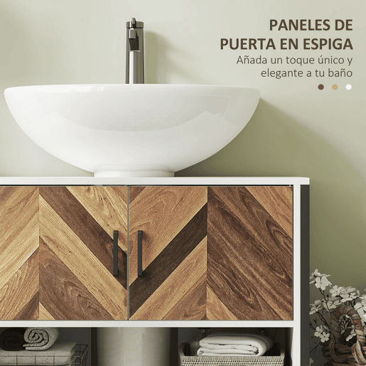 HOMCOM Móvel para Lavatório Pousar Móvel para Lavatório de Pé Móvel Casa de Banho com 2 Portas e Compartimento Aberto para Lavatório com ou sem Pedestral 80x40x60 cm Branco e Madeira