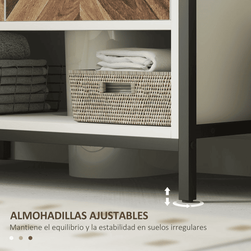 HOMCOM Móvel para Lavatório Pousar Móvel para Lavatório de Pé Móvel Casa de Banho com 2 Portas e Compartimento Aberto para Lavatório com ou sem Pedestral 80x40x60 cm Branco e Madeira