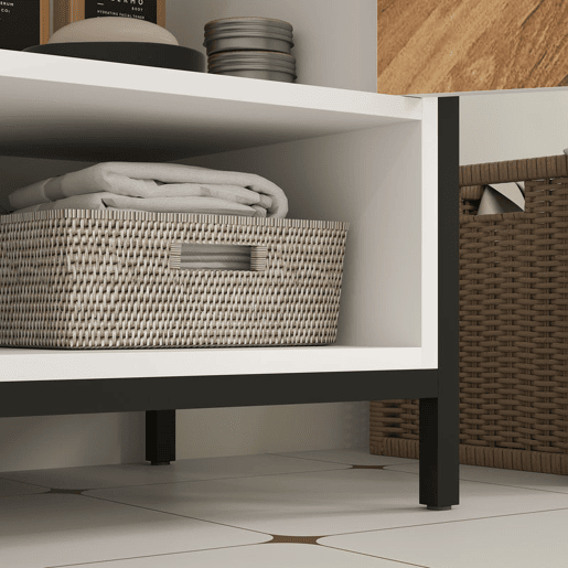 HOMCOM Móvel para Lavatório Pousar Móvel para Lavatório de Pé Móvel Casa de Banho com 2 Portas e Compartimento Aberto para Lavatório com ou sem Pedestral 80x40x60 cm Branco e Madeira