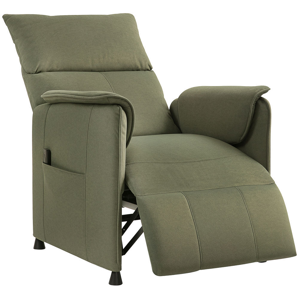 Homcom sillón relax reclinable eléctrico sillón reclinable silencioso con función memoria reposapiés mando a distancia bolsillos laterales tela apto para mascotas para dormitorio salón verde oscuro