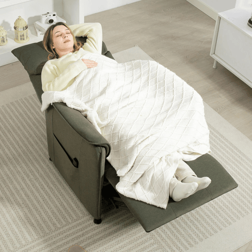 HOMCOM Poltrona Relax Reclinável Elétrica Poltrona Reclinável Silenciosa com Função Memória Apoio para Pés Controlo Remoto e Bolsos Laterais para Dormitório Sala de Estar 80x83x104 cm Verde Escuro
