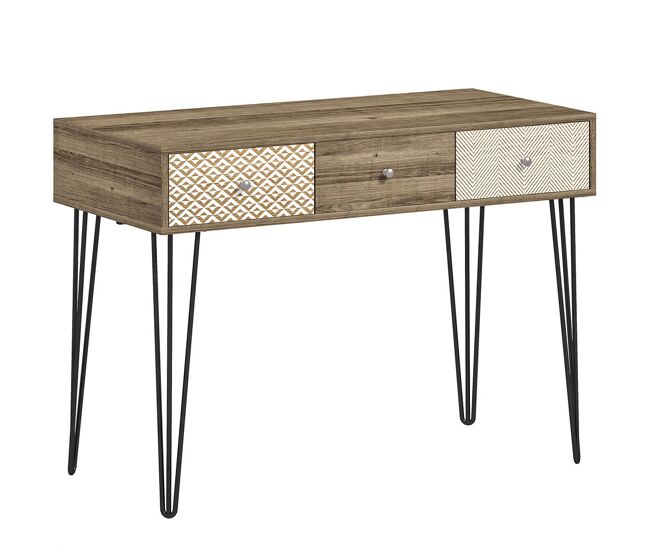 Homcom escritorio bohemio mesa de escritorio con 3 cajones y patas horquilla para oficina dormitorio tocador 105x50x75 cm madera