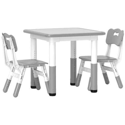 AIYAPLAY Mesa e Cadeiras para Crianças de 3 Peças com Altura Ajustável Mesa Infantil com 2 Cadeiras Fácil de Limpar para Crianças de 18 Meses a 5 Anos para Sala de Jogos Quarto Creche Branco e Cinza