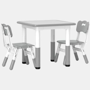 AIYAPLAY Mesa e Cadeiras para Crianças de 3 Peças com Altura Ajustável Mesa Infantil com 2 Cadeiras Fácil de Limpar para Crianças de 18 Meses a 5 Anos para Sala de Jogos Quarto Creche Branco e Cinza