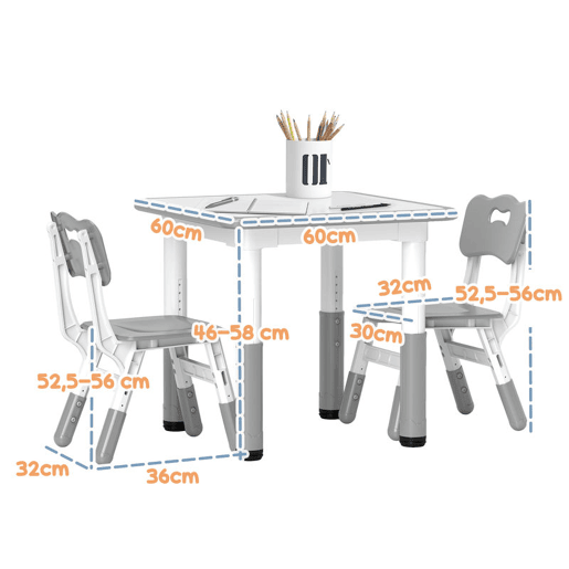 AIYAPLAY Mesa e Cadeiras para Crianças de 3 Peças com Altura Ajustável Mesa Infantil com 2 Cadeiras Fácil de Limpar para Crianças de 18 Meses a 5 Anos para Sala de Jogos Quarto Creche Branco e Cinza