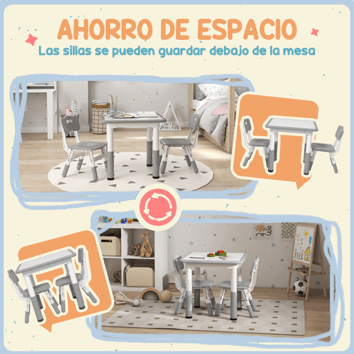 AIYAPLAY Mesa e Cadeiras para Crianças de 3 Peças com Altura Ajustável Mesa Infantil com 2 Cadeiras Fácil de Limpar para Crianças de 18 Meses a 5 Anos para Sala de Jogos Quarto Creche Branco e Cinza