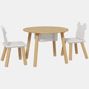 AIYAPLAY Mesa e Cadeiras Infantis de 3 Peças Mesa Infantil com 2 Cadeiras com Espaço de Arrumação para Crianças de 3-6 Anos para Sala de Jogos Dormitório Escola Infantil Madeira e Branco