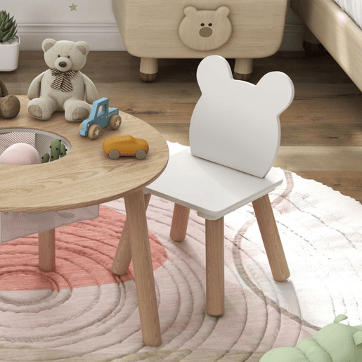 AIYAPLAY Mesa e Cadeiras Infantis de 3 Peças Mesa Infantil com 2 Cadeiras com Espaço de Arrumação para Crianças de 3-6 Anos para Sala de Jogos Dormitório Escola Infantil Madeira e Branco