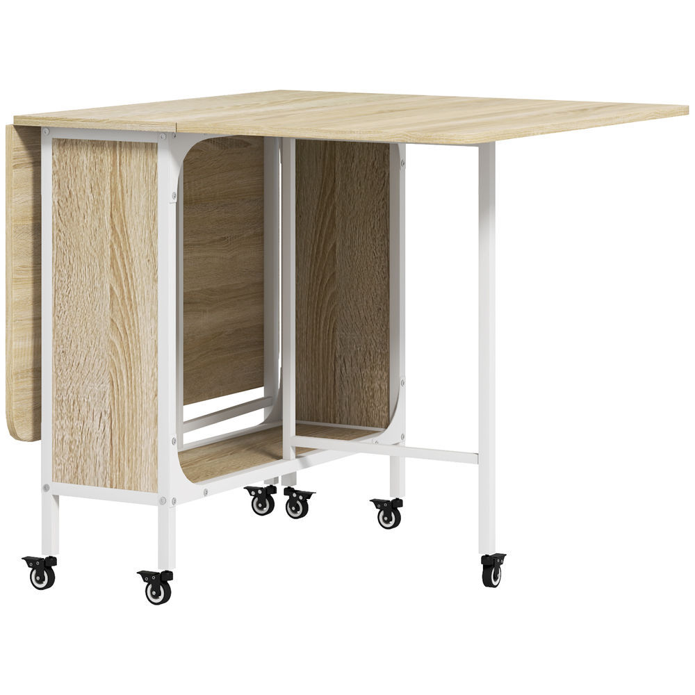 Homcom mesa plegable de comedor con ruedas alas abatibles y estante de almacenamiento mesa de cocina plegable para salón 130x80x74 cm madera natural