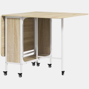 HOMOM Mesa de Cozinha Dobrável Mesa de Refeição Dobrável com Rodas Laterais Abatíveis e Prateleira Mesa Dobrável para Sala de Jantar 130x80x74 cm Madeira e Branco
